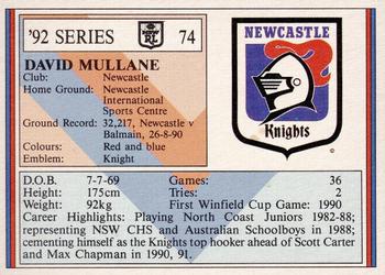 1992 Regina NSW Rugby League #74 David Mullane Back